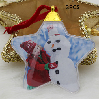 3PCS Коледна прозрачна фоторамка Пластмасова петзвездна топка Коледни декорации Направи си сам X-mas Tree Висящ декор Детски подарък