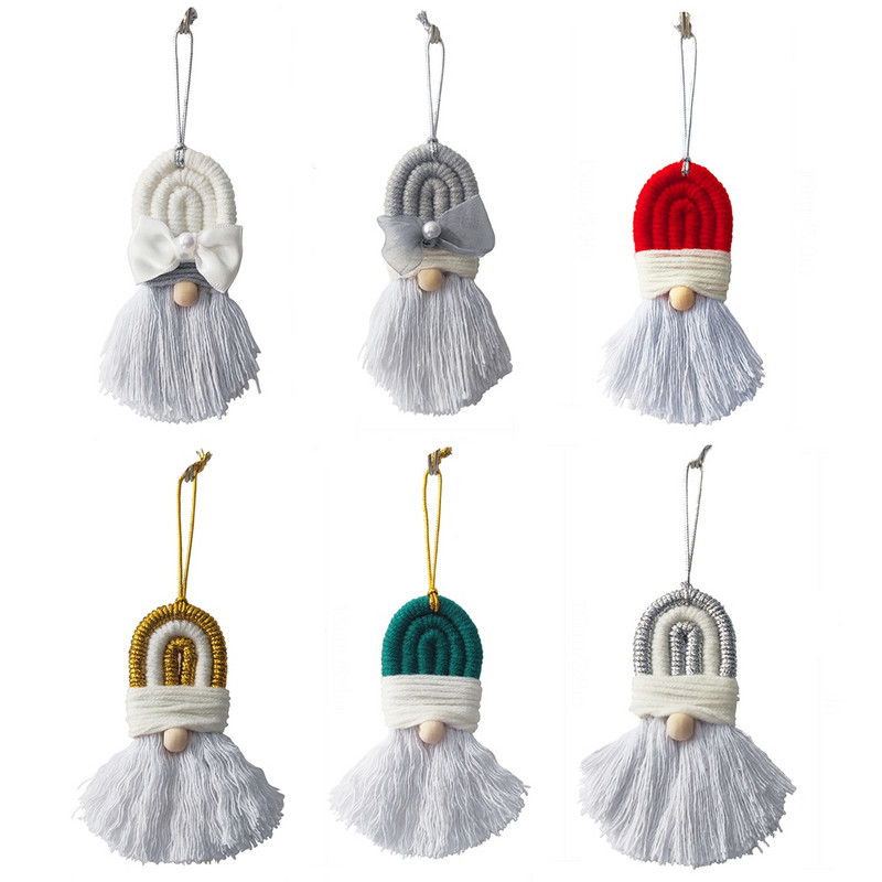 Бохо стил Ръчно изработен Дядо Коледа Орнамент за дома Ръчно тъкани гоблени с висулка от макраме Украса за коледна елха Новогодишни подаръци