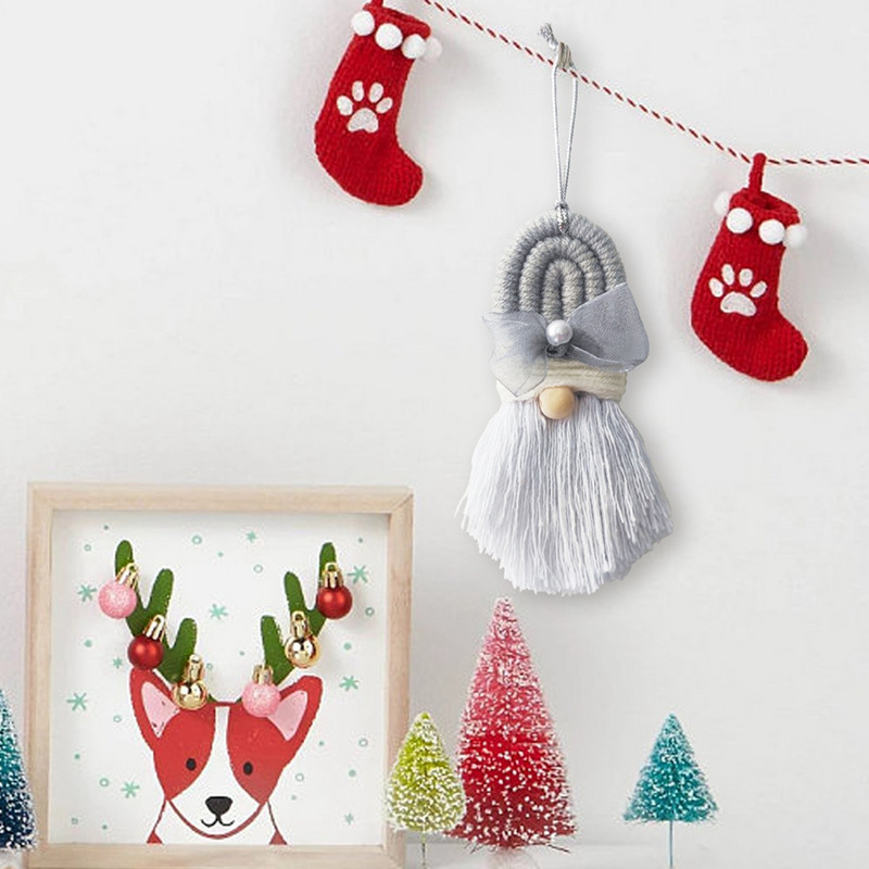 Бохо стил Ръчно изработен Дядо Коледа Орнамент за дома Ръчно тъкани гоблени с висулка от макраме Украса за коледна елха Новогодишни подаръци