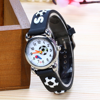 Children`s watch with a round dial and silicone strap with a soccer ball