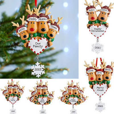 DIY Write Name Personalized Resin Reindeer Family 2022 Χριστουγεννιάτικα Διακοσμητικά για το Σπίτι Χριστουγεννιάτικα Κρεμαστά Δέντρα Πρωτοχρονιά 2023