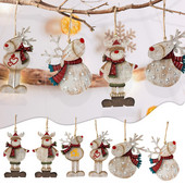 Ziemassvētku rotājumi Retro Ziemassvētku koka krāsoti briežu kuloni Ziemassvētku eglīšu rotājumi ainas izkārtojums