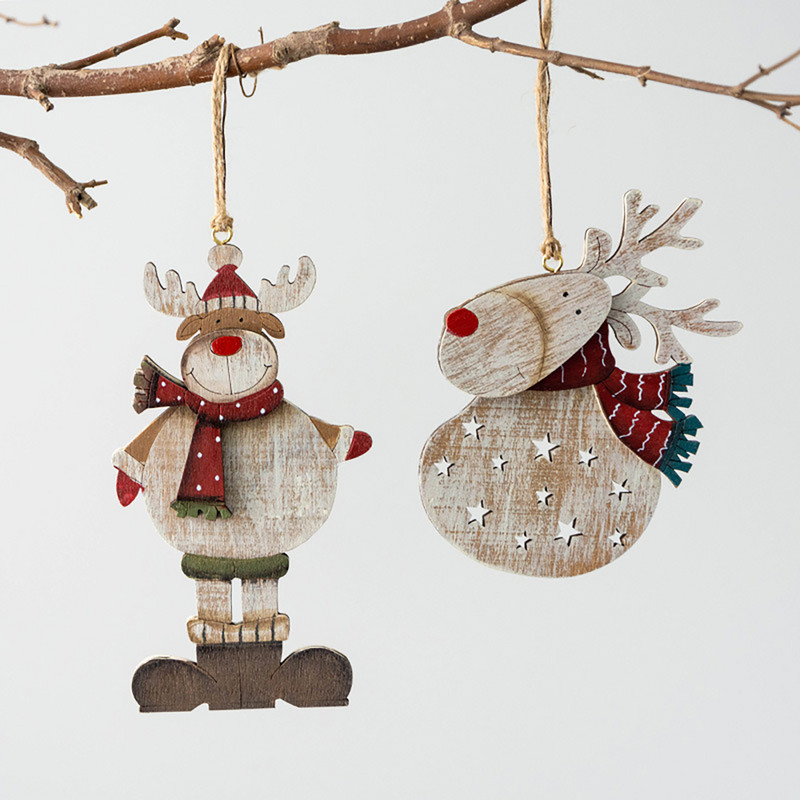 Ziemassvētku rotājumi Retro Ziemassvētku koka krāsoti briežu kuloni Ziemassvētku eglīšu rotājumi ainas izkārtojums