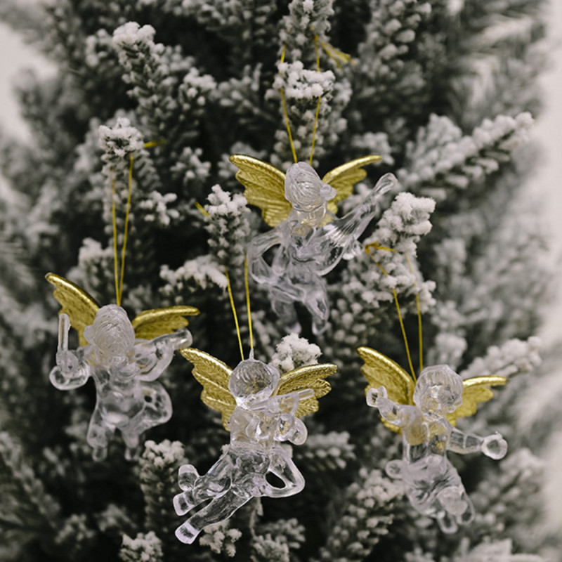 4PCS Коледен прозрачен мини ангел висулка Creative New Little Angel Коледна елха Декорация Висулка Новогодишен подарък