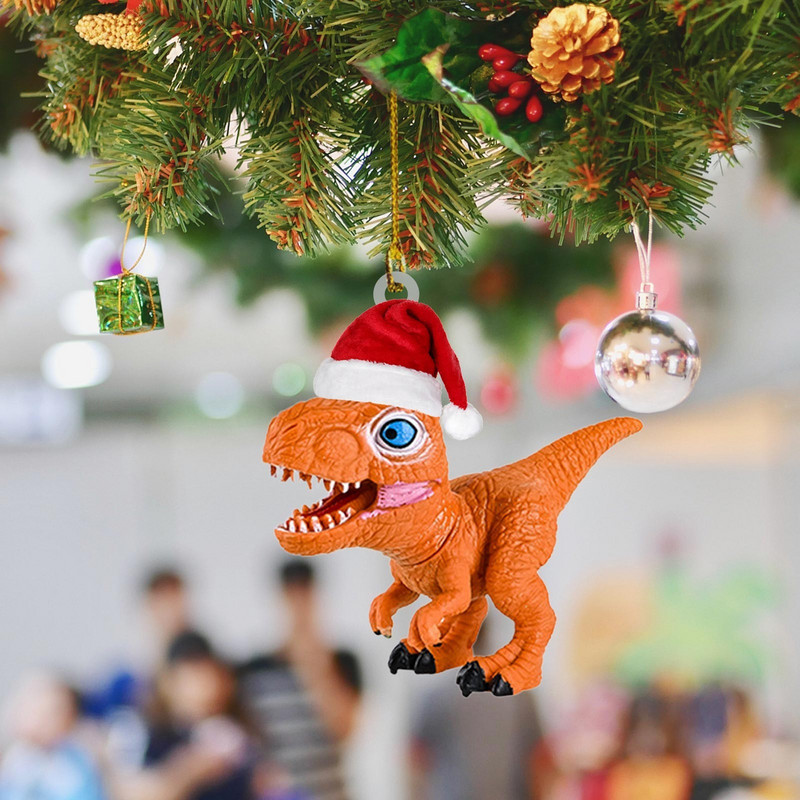 Jõuluripats Jõulupuu kaunistused 2D akrüül Jurassic dinosaurus Multifilm rippuvad kaunistused T-rex laste mänguasjad jõulukaunistus
