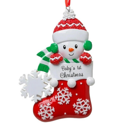 Baby First Christmas Ornament Χριστουγεννιάτικα στολίδια 2022 With Snowbaby In stocking With Snowflake Χριστουγεννιάτικο Στολίδι