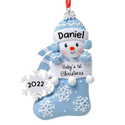 Baby First Christmas Ornament Χριστουγεννιάτικα στολίδια 2022 With Snowbaby In stocking With Snowflake Χριστουγεννιάτικο Στολίδι