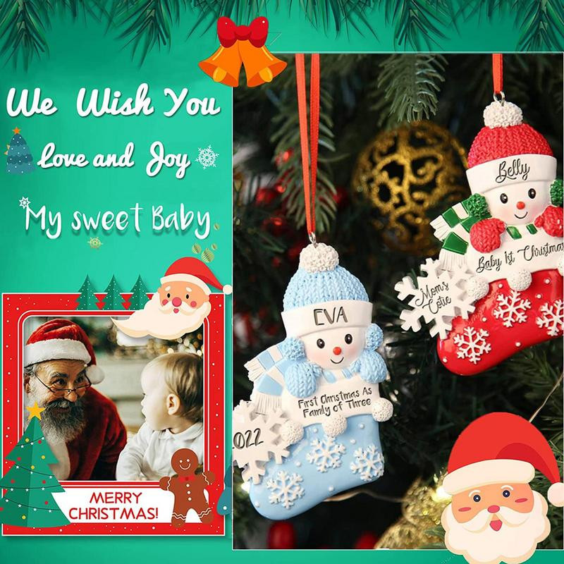 Бебешки първи коледен орнамент Коледни орнаменти 2022 г. със снежно бебе в чорап със снежинка Орнамент за коледно дърво