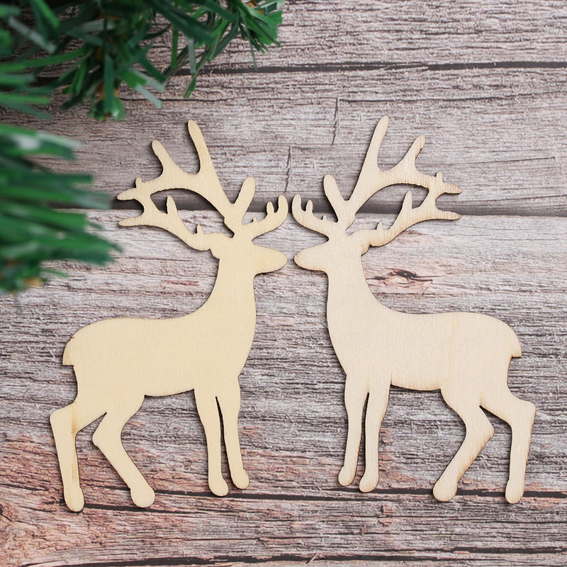 10 бр. Изрязани елени Фурнири Резени за пачуърк Направи си сам декорация Коледна дървена занаятчийска украса Висулки за коледно дърво