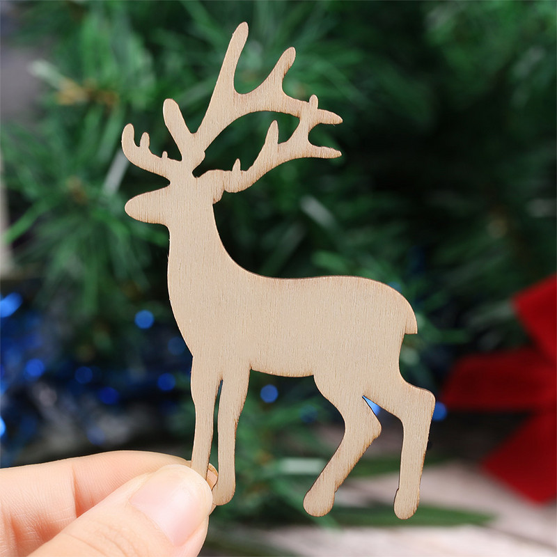 10 бр. Изрязани елени Фурнири Резени за пачуърк Направи си сам декорация Коледна дървена занаятчийска украса Висулки за коледно дърво
