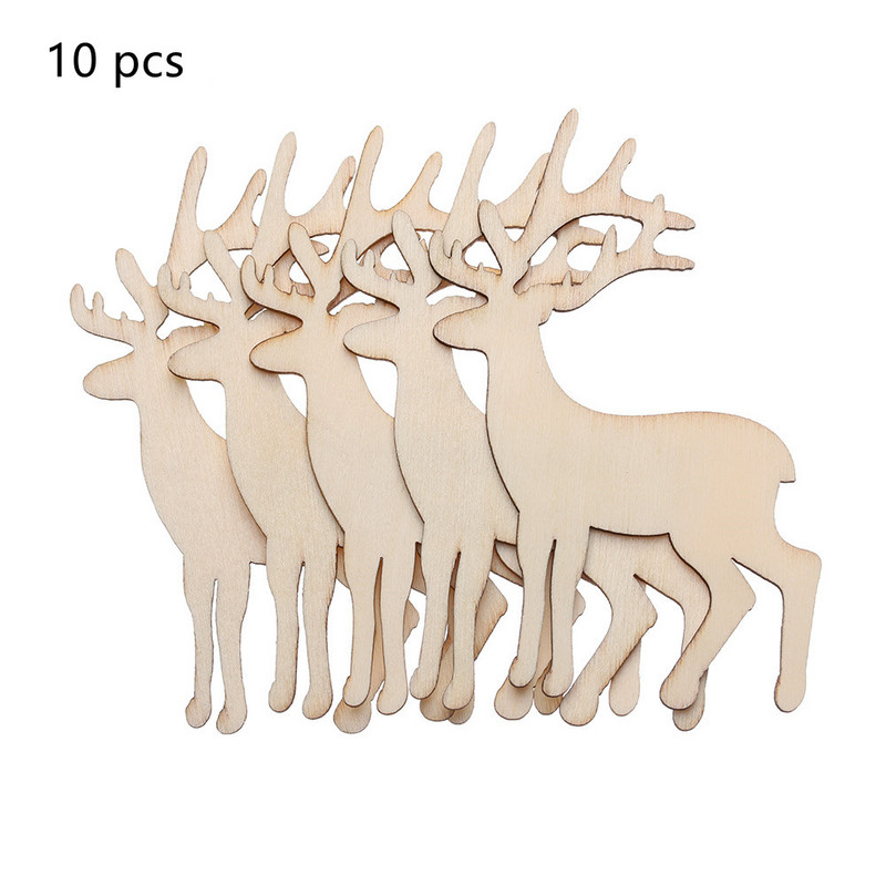 10 бр. Изрязани елени Фурнири Резени за пачуърк Направи си сам декорация Коледна дървена занаятчийска украса Висулки за коледно дърво