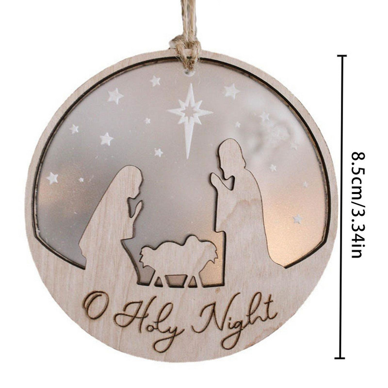 8 см дървени висящи орнаменти за Коледа Исус Серия Направи си сам двуслойни занаяти Изрезки за коледно дърво Висящи орнаменти Етикет за подарък