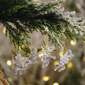 Navidad 2022 Χριστουγεννιάτικο Δέντρο Κρεμαστό Διαφανές Διακόσμηση με Άγγελο Ελάφια για Χριστουγεννιάτικο Στολίδι Σπίτι Παιδικά Δώρο 2023