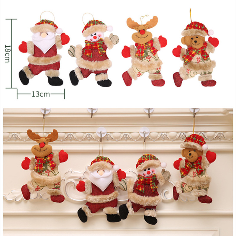4 бр. Коледни висящи орнаменти 18 см/7,1 инча Плюшен Дядо Коледа Коледна елха Висулка Снежен човек Мечка Лос за Коледен декор за домашно парти
