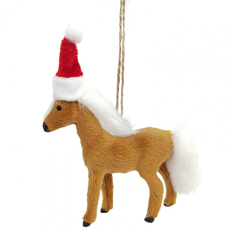 Конска висулка Прекрасна коледна шапка Симулация на животински модел Висящи орнаменти Изкуствена кожа Конска кукла Коледна елха Висулка Home Dec