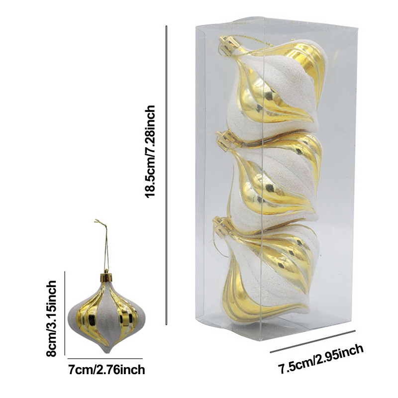 2022 Висулки за коледни топки 3 бр. Декорации за топки за коледно дърво Дизайн на топки с лук Коледно дърво Висящи орнаменти за домашен декор