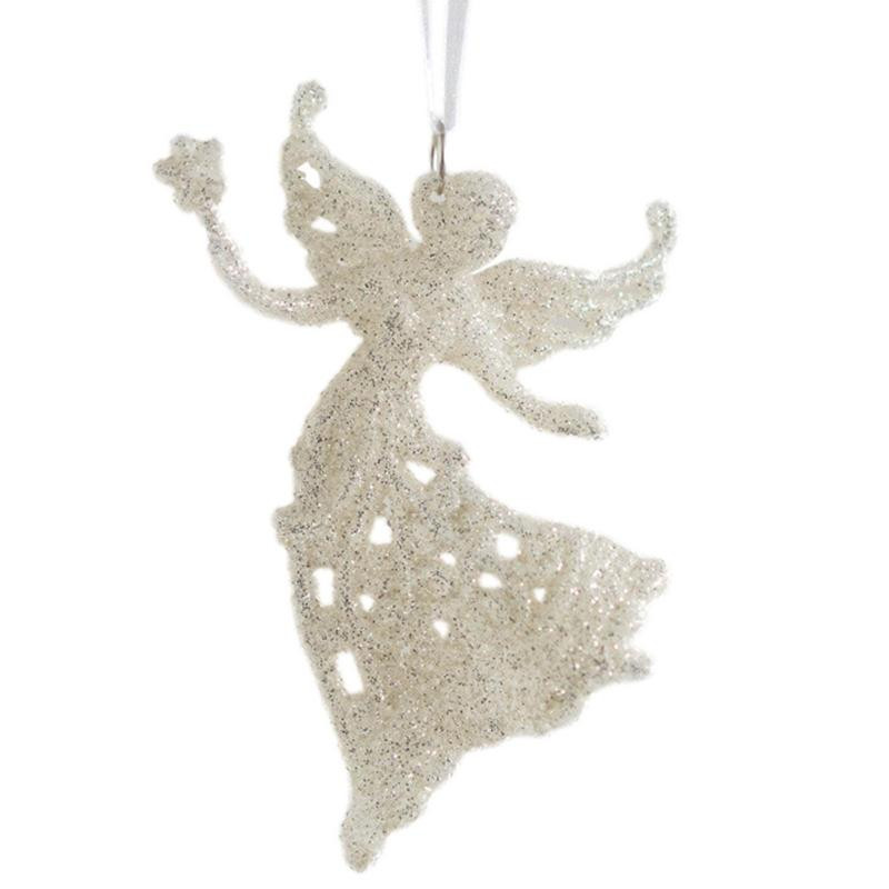 Бели орнаменти за коледно дърво Блестящи орнаменти за коледно дърво за декор Ангел Момиче Камбанка Pentagr Малки висулки Декорации Подарък