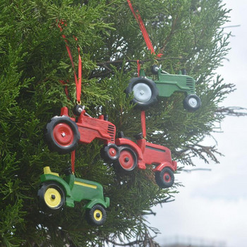 Висулка с плоска коледна елха Единичен рисуван смола във формата на трактор Коледна украса Нова година 2023 Коледен висящ декор