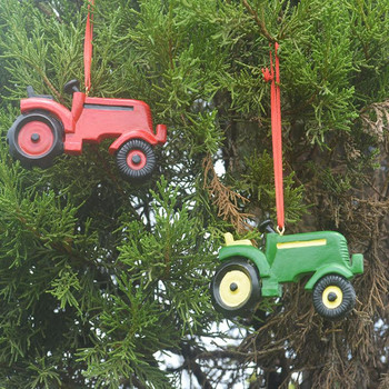 Висулка с плоска коледна елха Единичен рисуван смола във формата на трактор Коледна украса Нова година 2023 Коледен висящ декор