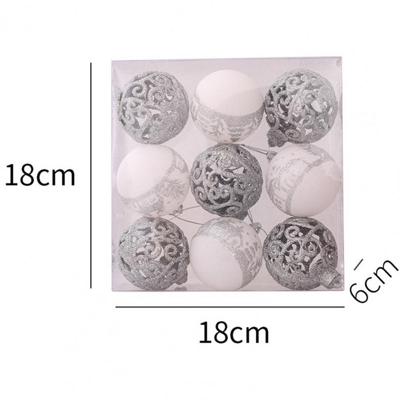 9Pcs Кухи блестящи коледни топки Висулка Пластмасови топки за коледно дърво Деликатни занаятчийски фестивални топки Висулки Консумативи за парти