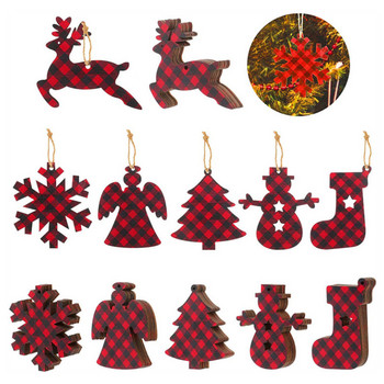 10 ΤΕΜ 8 εκ. Buffalo Red Black καρό Χριστουγεννιάτικα ξύλινα στολίδια Ξύλινες φέτες με σχοινιά για DIY χειροτεχνίες Χριστουγεννιάτικη κρεμαστή διακόσμηση