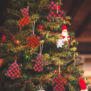 10PCS 8CM Buffalo Red Black Kared Коледни дървени орнаменти Дървени резени с въжета за Направи си сам Коледен висящ декор
