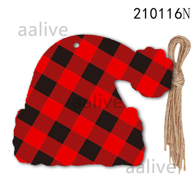 10 ΤΕΜ 8 εκ. Buffalo Red Black καρό Χριστουγεννιάτικα ξύλινα στολίδια Ξύλινες φέτες με σχοινιά για DIY χειροτεχνίες Χριστουγεννιάτικη κρεμαστή διακόσμηση