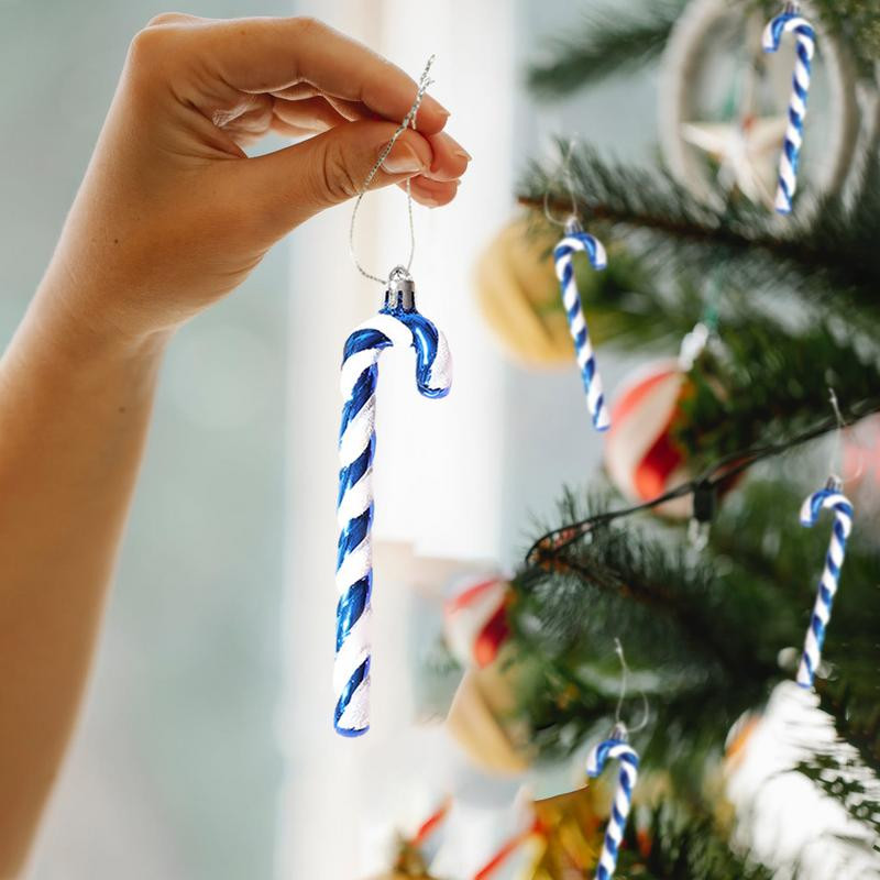 Коледни орнаменти от бонбони, 6 бр. Висящ декор от бонбони, Висяща украса за коледно дърво, усукана патерица, бонбони за