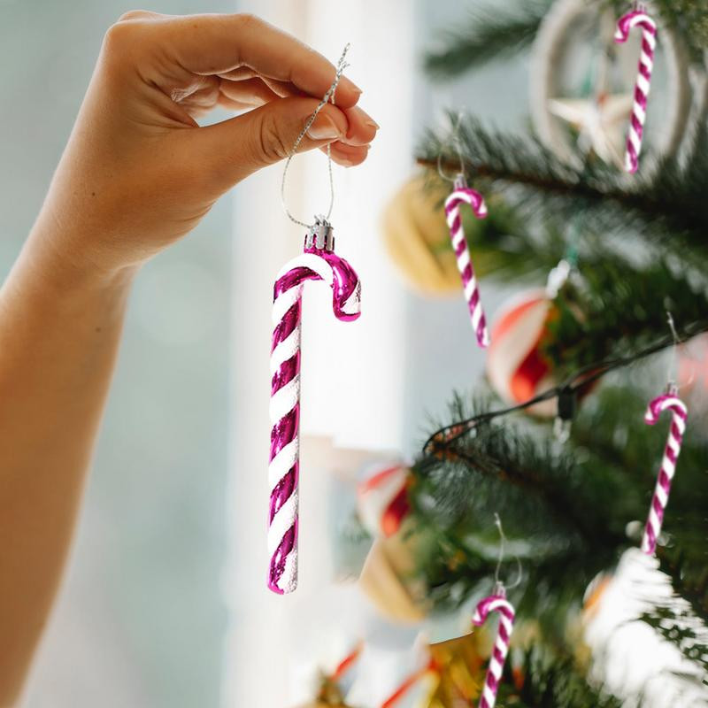Коледни орнаменти от бонбони, 6 бр. Висящ декор от бонбони, Висяща украса за коледно дърво, усукана патерица, бонбони за