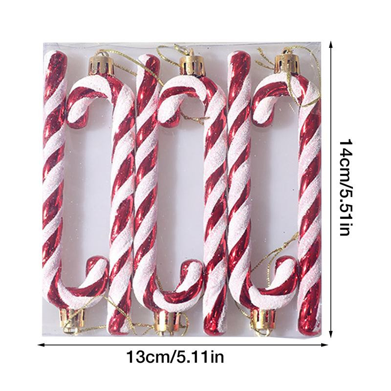 Коледни орнаменти от бонбони, 6 бр. Висящ декор от бонбони, Висяща украса за коледно дърво, усукана патерица, бонбони за