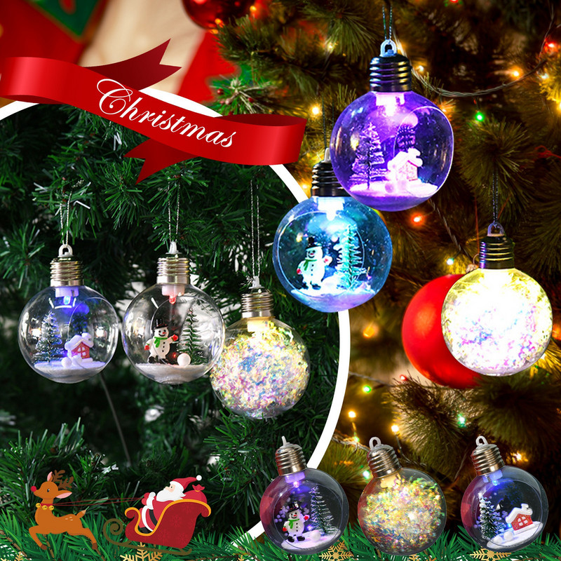 2 tk Led-tuledega maagiline pall läbipaistvast klaasist võlts-lumehelbest ripats jõulukaunistuseks uusaasta 2023 tilkkaunistused