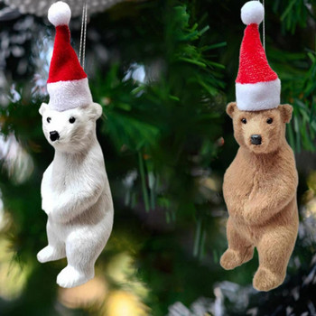 Κρεμαστό κούκλα αρκούδας με χριστουγεννιάτικο καπέλο Polars Bear Grizzly Μοντέλο στολίδια Χαριτωμένο αρκουδάκι Χριστουγεννιάτικο δέντρο κρεμαστή διακόσμηση