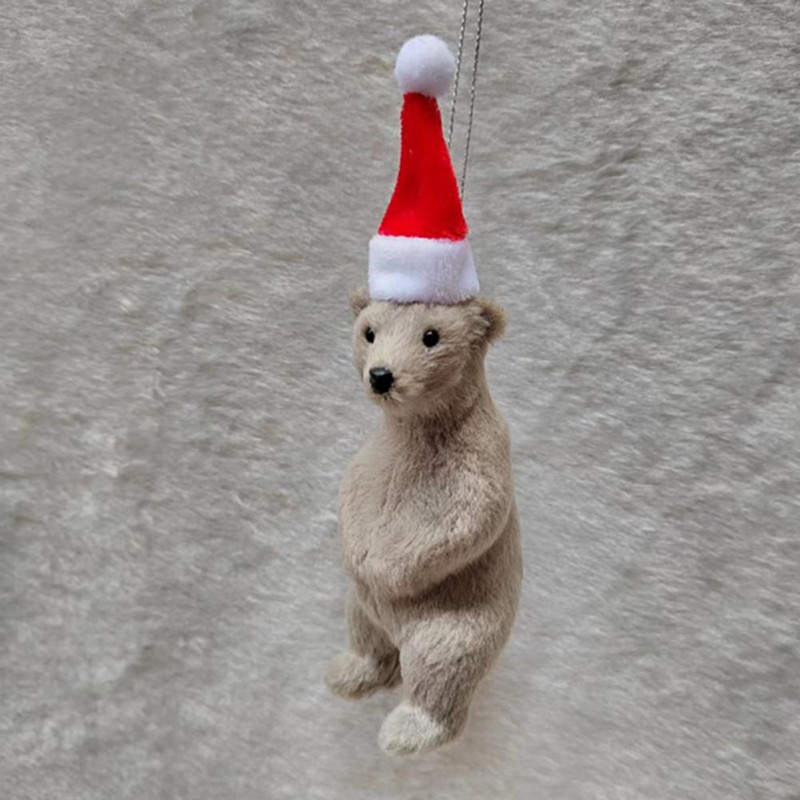 Висулка за кукла мече с коледна шапка Полярна мечка Модел на кукла Гризли Орнаменти Сладко мече Висяща украса за коледно дърво