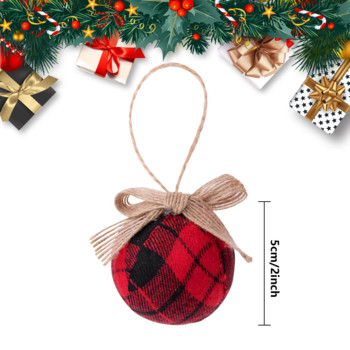 Биволска карирана топка от плат - 5 см Коледни топки от чул от плат Рустикални топки Орнаменти с панделка за украса за коледно дърво
