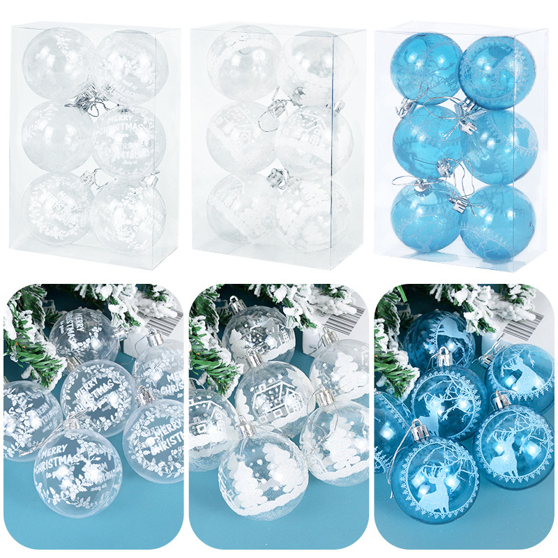 6gab 6cm caurspīdīgas baltas Ziemassvētku bumbas Kuloni Ziemassvētku eglītes rotājumi aļņa sniega bumba Ziemassvētkiem mājas rotājums Jaunais gads Noels