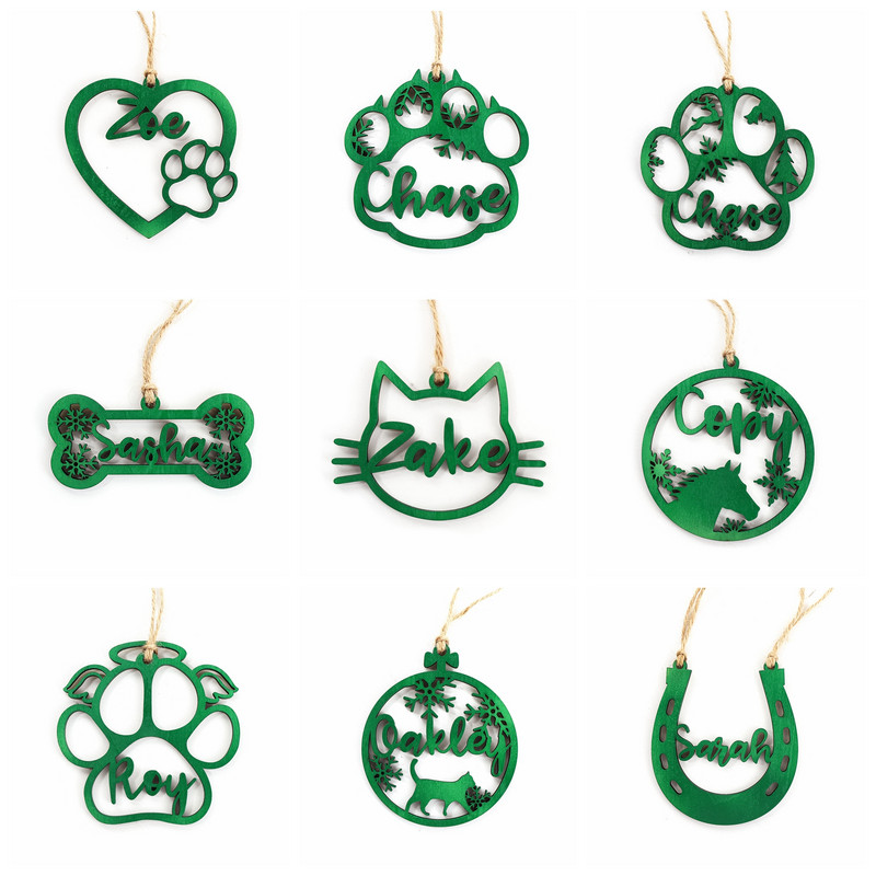 Персонализирано име Коледни орнаменти Животни Лапи за домашни любимци Кучешка лапа/Котка/Мечка/Кост/Лице на котка/Конска висулка Висящи занаяти за декор на домашни врати