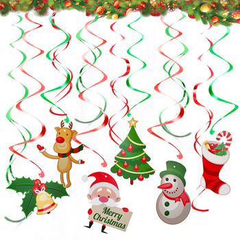 Χριστουγεννιάτικο αλουμινόχαρτο Σπειροειδές κρεμαστό ταβάνι Κρεμαστές γιρλάντες Santa Elk Bell Swirl Banner για Χριστουγεννιάτικο πάρτι διακόσμηση σαλονιού σπιτιού