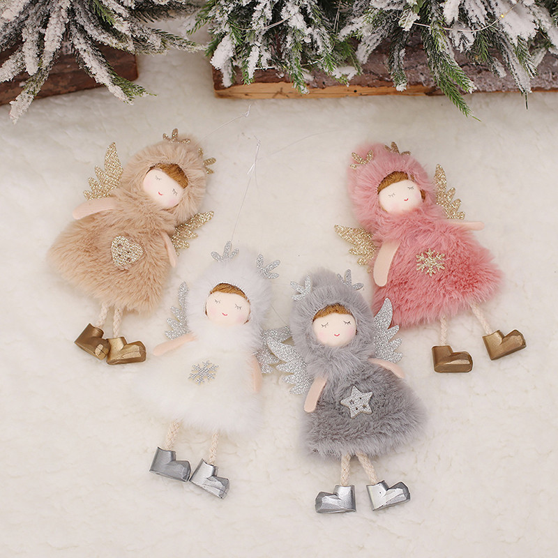 Крилат плюшен ангел момиче кукла висулка Коледна елха Висящ орнамент Ръчно изработена занаятчийска коледна украса Новогодишна играчка за коледен подарък