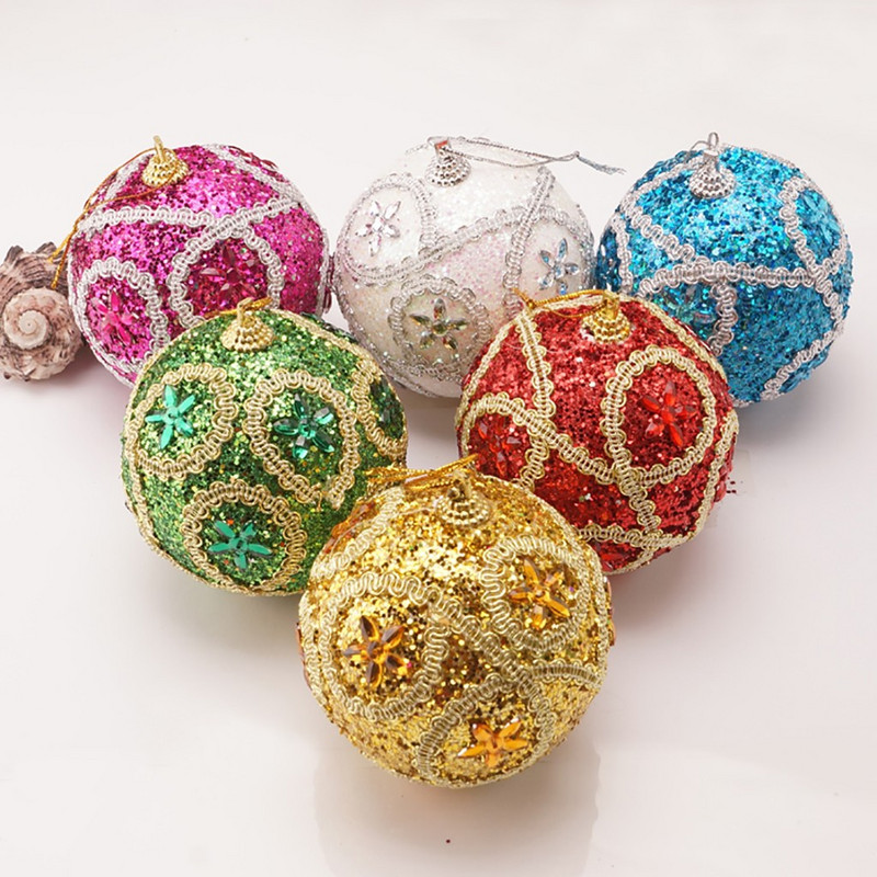 8CM Весела Коледа Блестящи топки с кристали Коледна елха Висящи декорации за дома Нова година Коледно парти Топки Орнаменти
