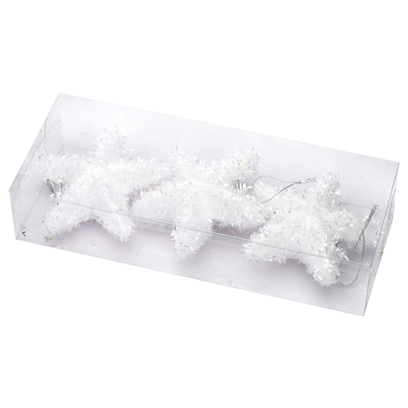 Промоция - Коледна топка за украса, 100 mm бял орнамент с пентаграма, 3 бр./пакет