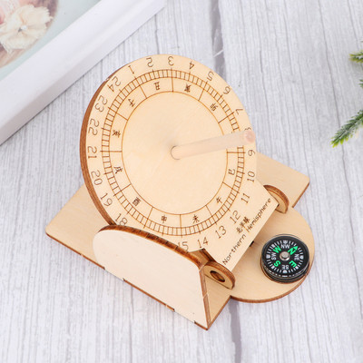 1бр Екваториален слънчев часовник Дървен научен модел Направи си сам учебно помагало Образователни играчки за деца
