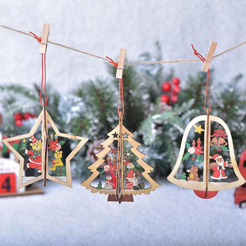 Χριστουγεννιάτικα Διακοσμητικά Ξύλινο Στολίδι Τρισδιάστατο Κοίλο Χριστουγεννιάτικο Κρεμαστό Κρεμαστό 8τμχ Ξύλινο Κοίλο Κρεμαστό νιφάδα χιονιού για τα Χριστούγεννα