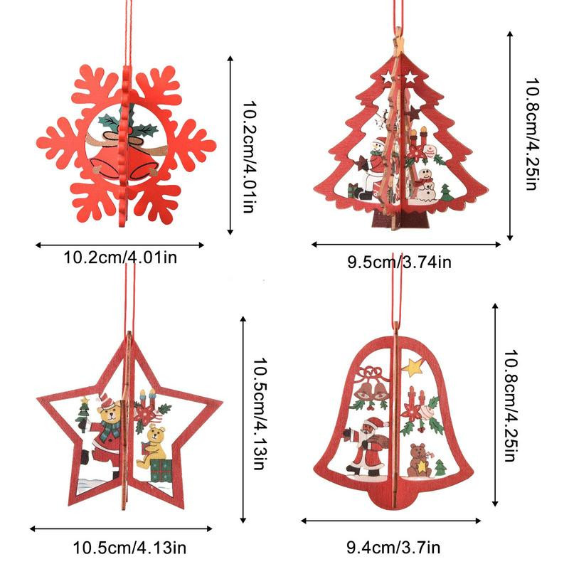 Коледна украса Дървена украса 3D куха коледна висяща украса 8 бр. Дървена куха висулка снежинка за Коледа