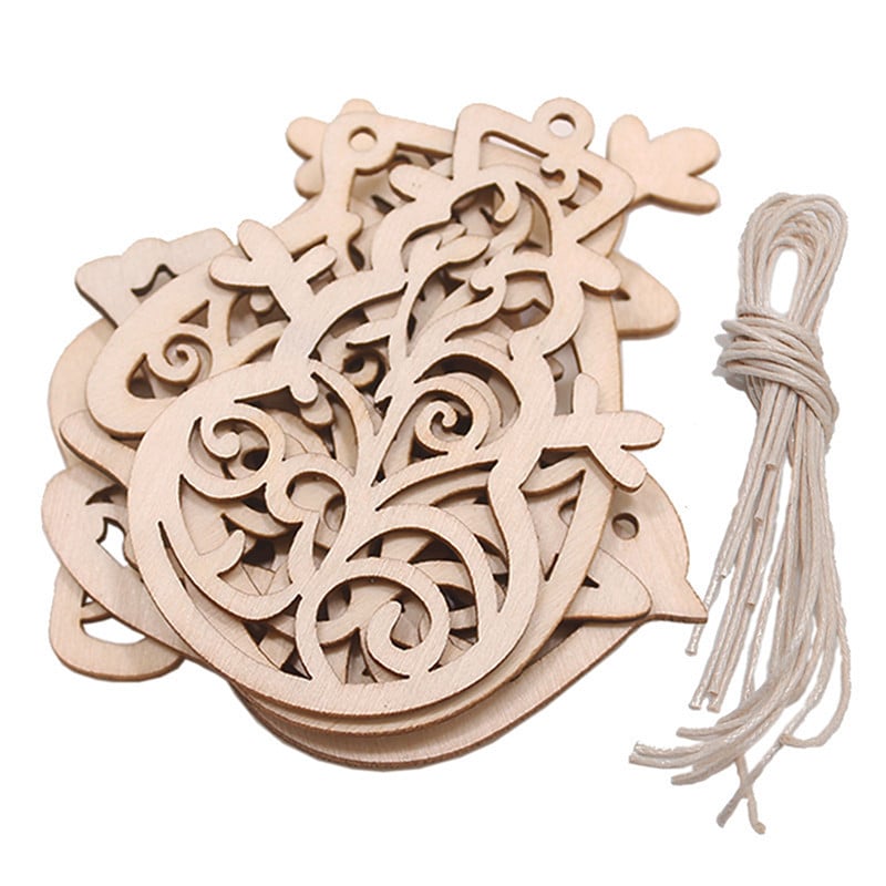 3D дървена креативна куха издълбана украса за коледно дърво Направи си сам висулка Домашно висящо украшение за парти Нова година