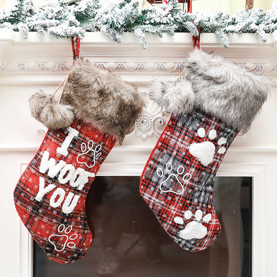 Navidad 2023 Коледна украса Коледни чорапи за кучешки лапи Чорапи за домашни любимци Кожена яка Карирани коледни чорапи Коледна елха Висулка Коледа
