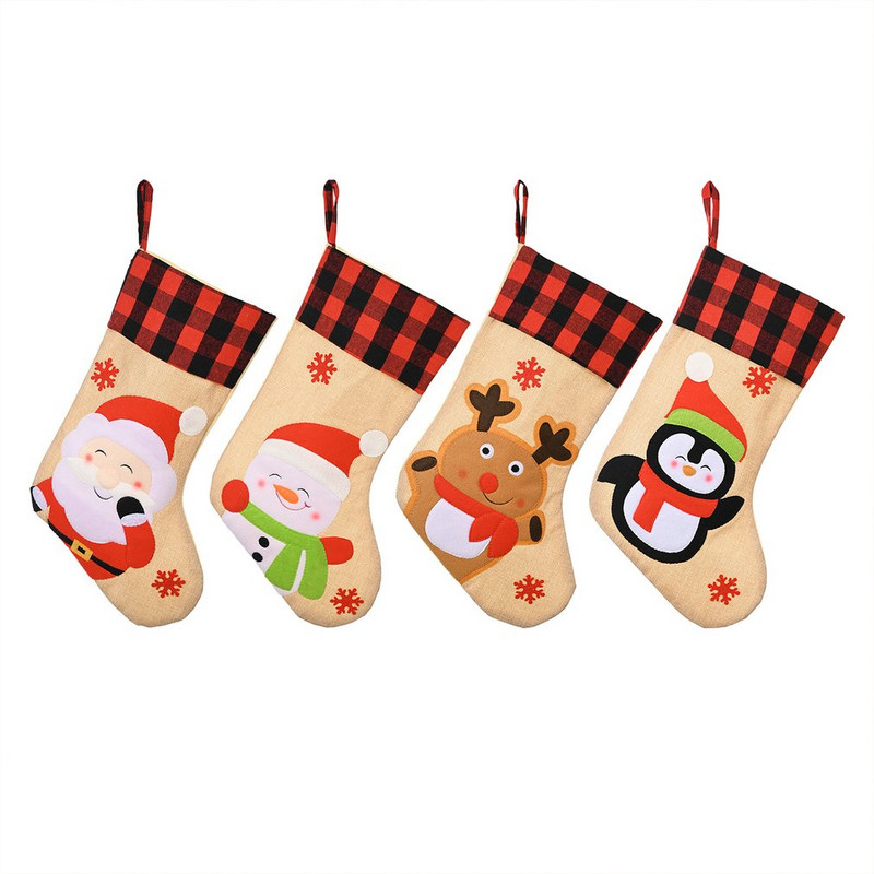 Чанта с горещи коледни чорапи Снежен човек Дядо Коледа Подарък Чанта за бонбони С шнурове Чанта за закуски За декорация на коледно дърво за дома 2023 Нова година