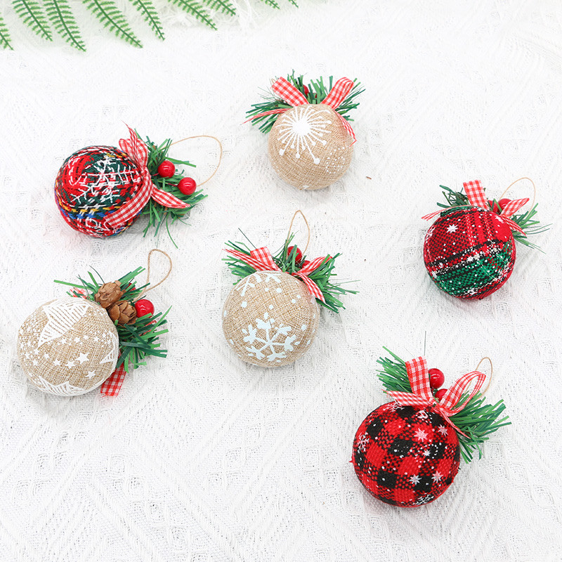 5 см коледна топка Декорация Червен кариран плат Рисувана топка Коледна елха Висулка Висулка Нова година Продукти за декорация на дома