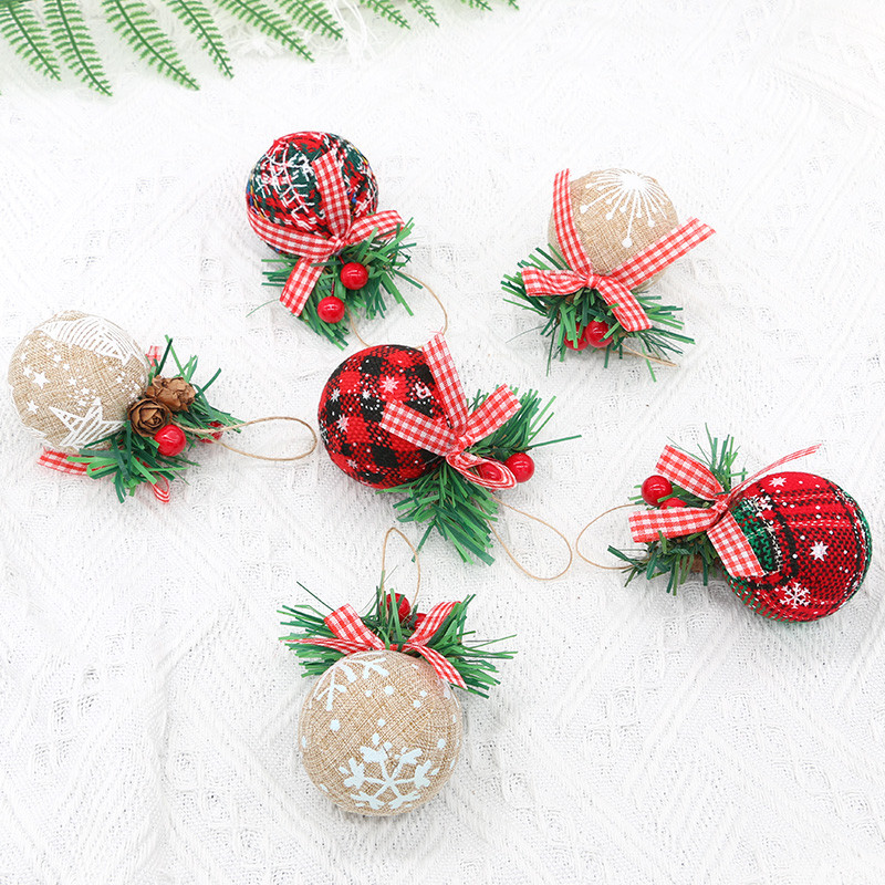 5 см коледна топка Декорация Червен кариран плат Рисувана топка Коледна елха Висулка Висулка Нова година Продукти за декорация на дома