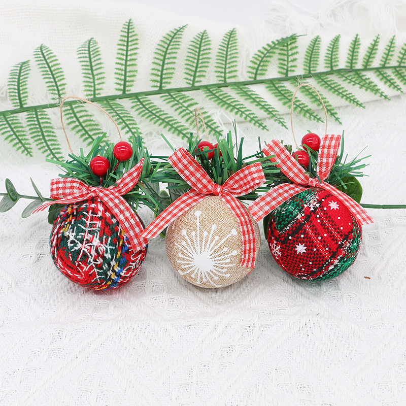 5 см коледна топка Декорация Червен кариран плат Рисувана топка Коледна елха Висулка Висулка Нова година Продукти за декорация на дома