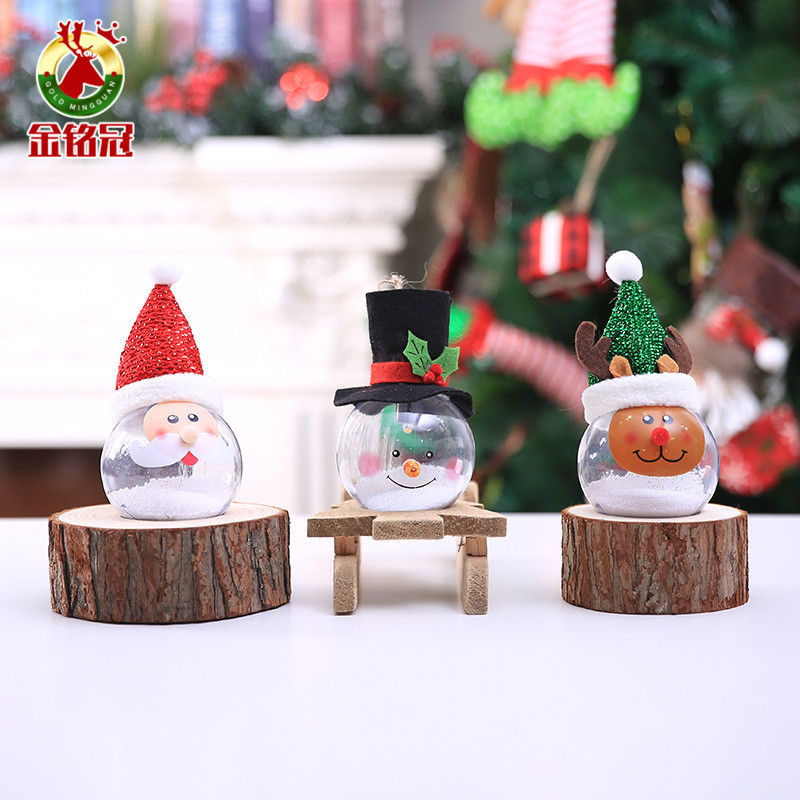 Сладка LED коледна топка Светлини за дърво Висящи орнаменти Полистиренови топки Дядо Коледа Снежен човек Елен Кръгла прозрачна топка Нова година